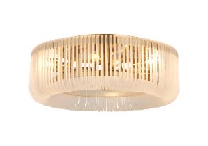 Aster 60cm Round Flush Ceiling Light, 9 x E14, Brass/Frosted Glass