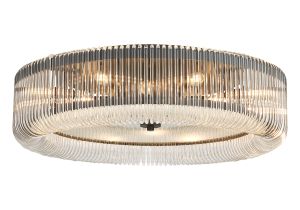Aster 78cm Round Flush Ceiling Light, 12 x E14, Black/Clear Glass
