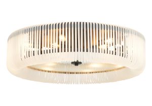 Aster 78cm Round Flush Ceiling Light, 12 x E14, Black/Frosted Glass