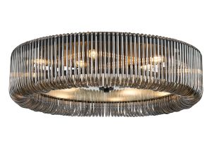 Aster 78cm Round Flush Ceiling Light, 12 x E14, Black/Smoke Glass