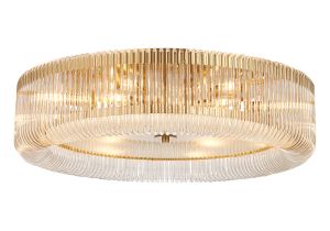 Aster 78cm Round Flush Ceiling Light, 12 x E14, Brass/Clear Glass