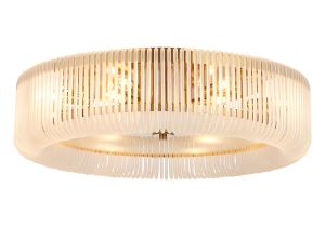 Aster 78cm Round Flush Ceiling Light, 12 x E14, Brass/Frosted Glass