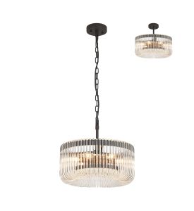 Aster 40cm Round Pendant, 6 x E14, Black/Clear Glass