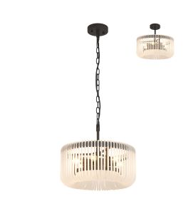 Aster 40cm Round Pendant, 6 x E14, Black/Frosted Glass