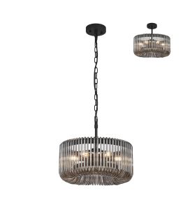 Aster 40cm Round Pendant, 6 x E14, Black/Smoke Glass