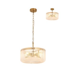 Aster 40cm Round Pendant, 6 x E14, Brass/Frosted Glass