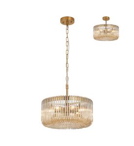 Aster 40cm Round Pendant, 6 x E14, Brass/Smoke Brown Glass