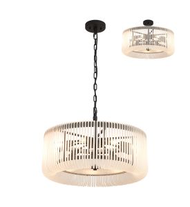 Aster 60cm Round Pendant/Semi Ceiling, 9 x E14, Black/Frosted Glass