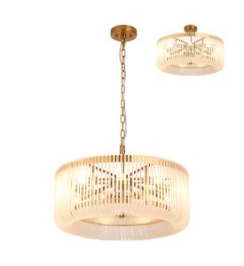 Aster 60cm Round Pendant/Semi Ceiling, 9 x E14, Brass/Frosted Glass
