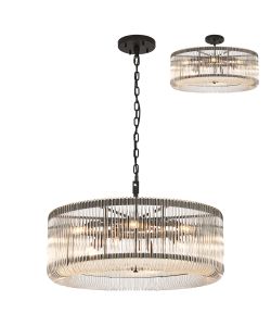 Aster 78cm Round Pendant/Semi Ceiling, 12 x E14, Black/Clear Glass, Item Weight: 16kg