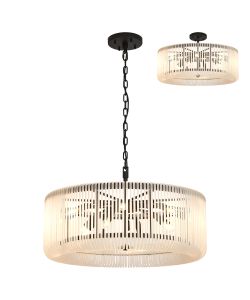 Aster 78cm Round Pendant/Semi Ceiling, 12 x E14, Black/Frosted Glass, Item Weight: 16kg