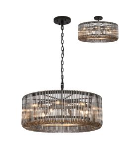 Aster 78cm Round Pendant/Semi Ceiling, 12 x E14, Black/Smoke Glass, Item Weight: 16kg