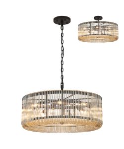 Aster 78cm Round Pendant/Semi Ceiling, 12 x E14, Black/Smoke Brown Glass, Item Weight: 16kg