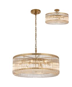Aster 78cm Round Pendant/Semi Ceiling, 12 x E14, Brass/Clear Glass, Item Weight: 16kg
