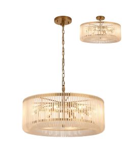 Aster 78cm Round Pendant/Semi Ceiling, 12 x E14, Brass/Frosted Glass, Item Weight: 16kg