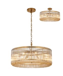 Aster 78cm Round Pendant/Semi Ceiling, 12 x E14, Brass/Smoke Brown Glass, Item Weight: 16kg