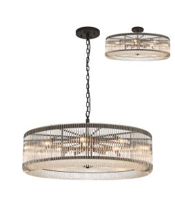 Aster 1m Round Pendant/Semi Ceiling, 15 x E14, Black/Clear Glass, Item Weight: 22kg