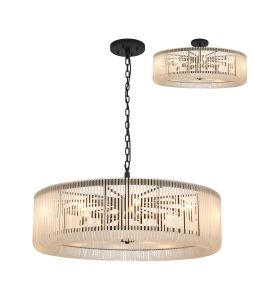 Aster 1m Round Pendant/Semi Ceiling, 15 x E14, Black/Frosted Glass, Item Weight: 22kg