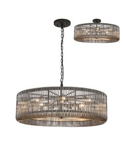 Aster 1m Round Pendant/Semi Ceiling, 15 x E14, Black/Smoke Glass, Item Weight: 22kg
