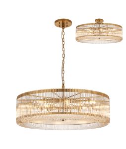Aster 1m Round Pendant/Semi Ceiling, 15 x E14, Brass/Clear Glass, Item Weight: 22kg