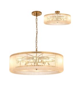 Aster 1m Round Pendant/Semi Ceiling, 15 x E14, Brass/Frosted Glass, Item Weight: 22kg