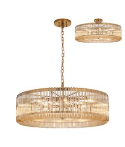 Aster 1m Round Pendant/Semi Ceiling, 15 x E14, Brass/Smoke Brown Glass, Item Weight: 22kg