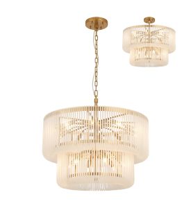 Aster 78cm 2 Tier Round Pendant/Semi Ceiling, 16 x E14, Brass/Frosted Glass, Item Weight 28kg