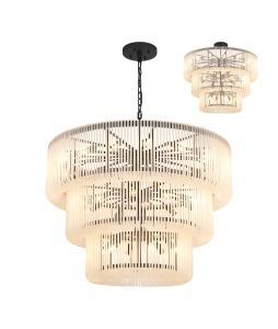Jules, 100cm 3 Tier Round Pendant/Semi Ceiling, 32 x E14, Black/Frosted Glass, Item Weight 47kg