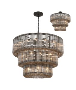 Jules, 100cm 3 Tier Round Pendant/Semi Ceiling, 32 x E14, Black/Smoke Glass, Item Weight 47kg