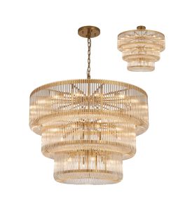 Jules, 100cm 3 Tier Round Pendant/Semi Ceiling, 32 x E14, Brass/Clear Glass, Item Weight 47kg