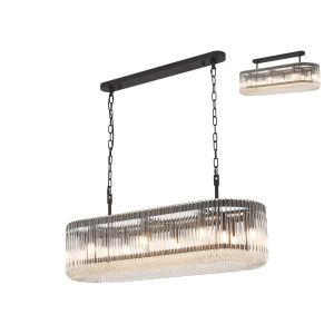 Aster 100 x 35cm Oval Linear Pendant/Semi Ceiling, 14 x E14, Black/Clear Glass
