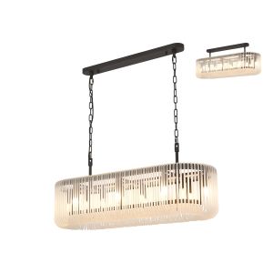 Aster 100 x 35cm Oval Linear Pendant/Semi Ceiling, 14 x E14, Black/Frosted Glass
