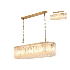 Aster 100 x 35cm Oval Linear Pendant/Semi Ceiling, 14 x E14, Brass/Frosted Glass