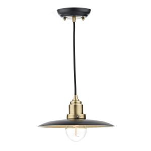 Hannover 1 Light E27 Black With Antique Brass Details Adjustable Pendant