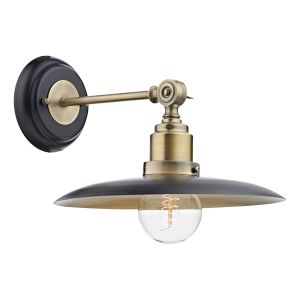 Hannover 1 Light E27 Black With Antique Brass Details Adjustable Wall Light