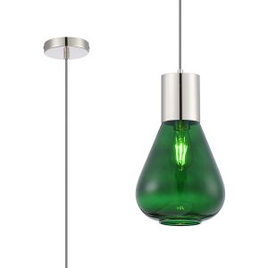 Odeyscene 23cm Pendant With Narrow Glass, 1 x E27, Polished Nickel/Bottle Green/Dark Grey Braided Cable