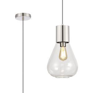 Odeyscene 23cm Pendant With Narrow Glass, 1 x E27, Polished Nickel/Clear/Dark Grey Braided Cable