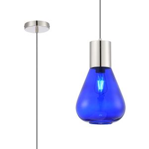 Odeyscene 23cm Pendant With Narrow Glass, 1 x E27, Polished Nickel/Blue Ink/Dark Grey Braided Cable