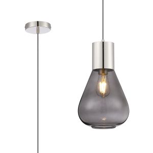 Odeyscene 23cm Pendant With Narrow Glass, 1 x E27, Polished Nickel/Inky Black/Dark Grey Braided Cable
