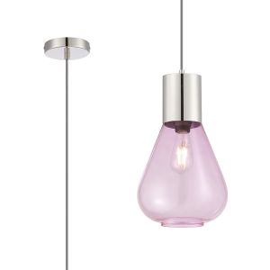 Odeyscene 23cm Pendant With Narrow Glass, 1 x E27, Polished Nickel/Lilac/Dark Grey Braided Cable