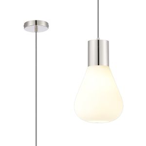 Odeyscene 23cm Pendant With Narrow Glass, 1 x E27, Polished Nickel/Opal/Dark Grey Braided Cable