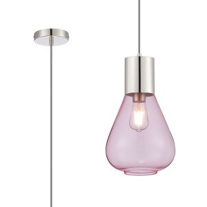 Odeyscene 23cm Pendant With Narrow Glass, 1 x E27, Polished Nickel/Pink/Dark Grey Braided Cable