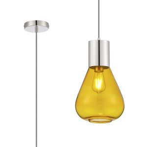 Odeyscene 23cm Pendant With Narrow Glass, 1 x E27, Polished Nickel/Yellow/Dark Grey Braided Cable