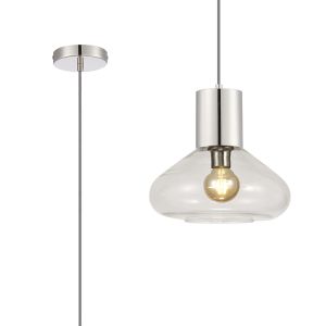 Odeyscene 31cm Pendant With Wide Glass, 1 x E27, Polished Nickel/Clear/Dark Grey Braided Cable