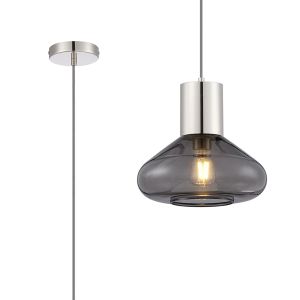 Odeyscene 31cm Pendant With Wide Glass, 1 x E27, Polished Nickel/Inky Black/Dark Grey Braided Cable