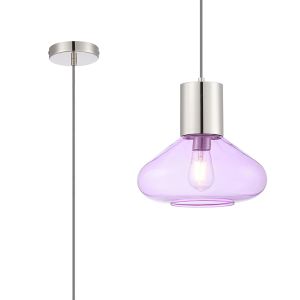 Odeyscene 31cm Pendant With Wide Glass, 1 x E27, Polished Nickel/Lilac/Dark Grey Braided Cable