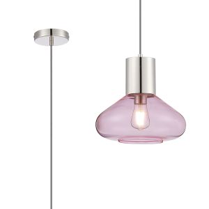 Odeyscene 31cm Pendant With Wide Glass, 1 x E27, Polished Nickel/Pink/Dark Grey Braided Cable