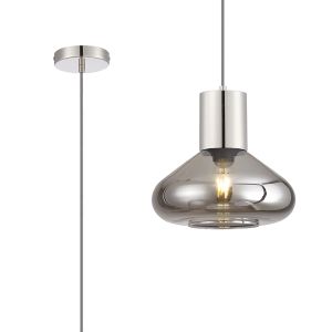 Odeyscene 31cm Pendant With Wide Glass, 1 x E27, Polished Nickel/Smoke/Dark Grey Braided Cable