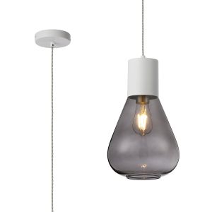 Odeyscene 23cm Pendant With Narrow Glass, 1 x E27, Satin White/Inky Black/Clear Twisted Cable