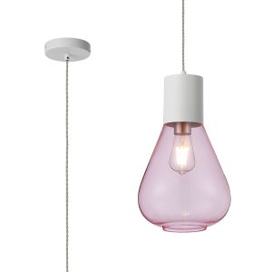 Odeyscene 23cm Pendant With Narrow Glass, 1 x E27, Satin White/Pink/Clear Twisted Cable